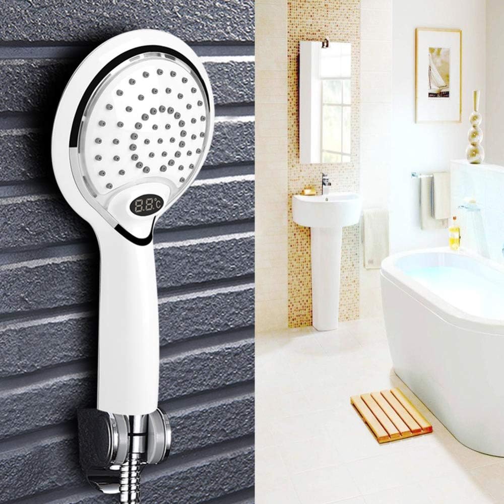 3 Farbe LED Handheld Dusche Spray Kopf mit Digitale Temperaturanzeige, Wasser Flow Powered ABS Chrom