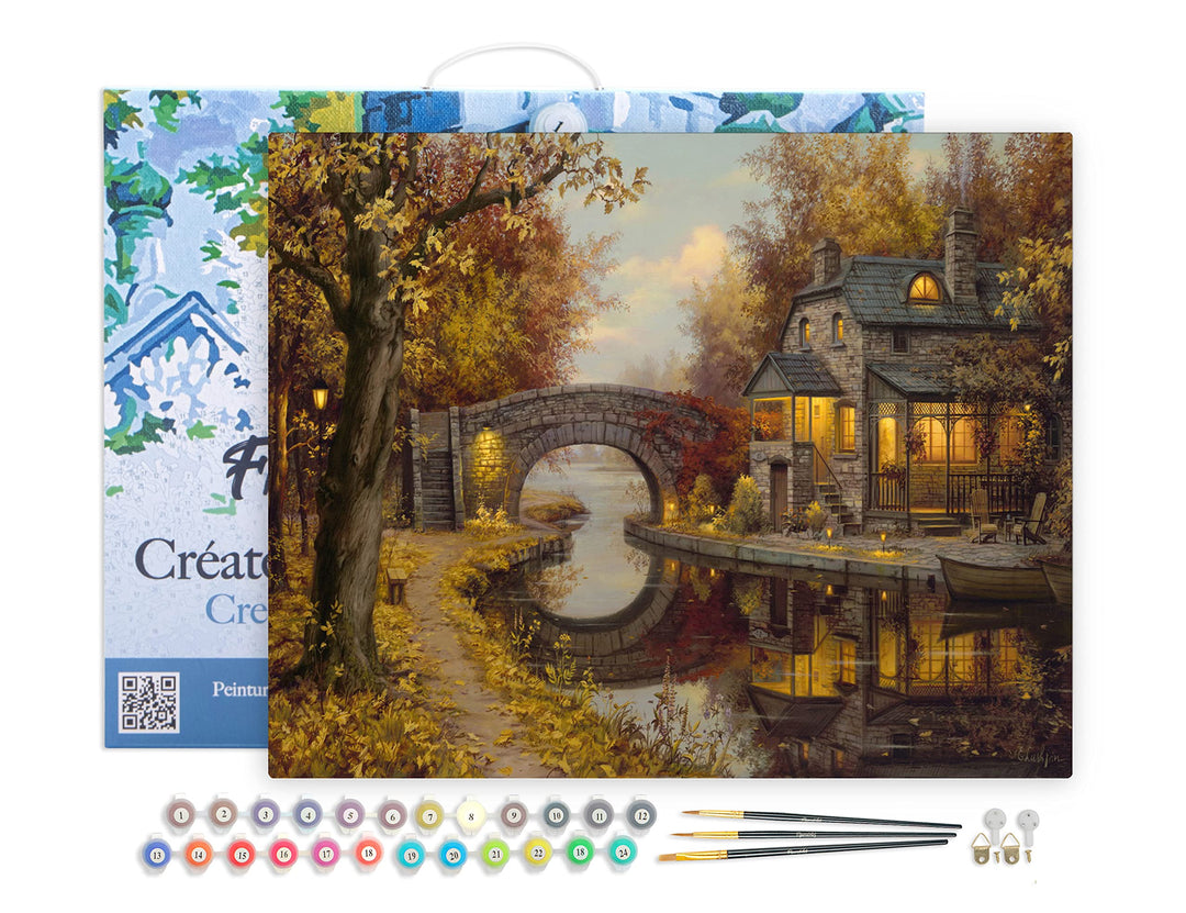 Figured'Art Malen Nach Zahlen Erwachsene Mit Rahmen Landhaus im Herbst - Paint by Numbers Basteln DI