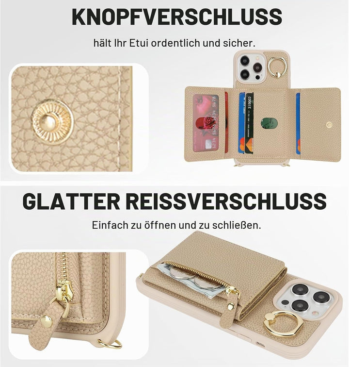 ELTEKER Handyhülle für iPhone 12 Pro Max Hülle mit Band Kartenfach Ringhalterung Geldbörse,Leder Kla