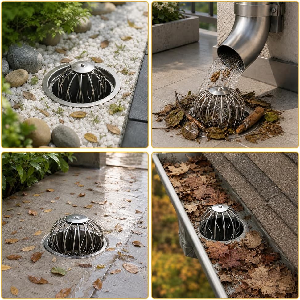 4 Stück Dachrinnen Laubschutz Edelstahl, Regenrinnen Laubschutz 90-100mm | Dachrinnen Sieb, Fallrohr