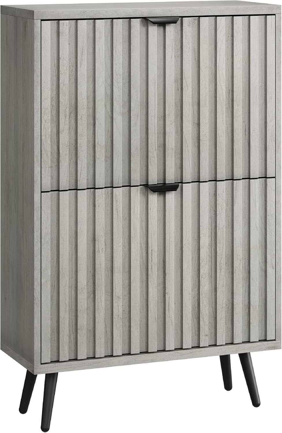 Smuxee Schuhschrank mit 2 Klappfächern, 60 cm Grauer Schuhschrank mit geriffeltem Design, freistehen