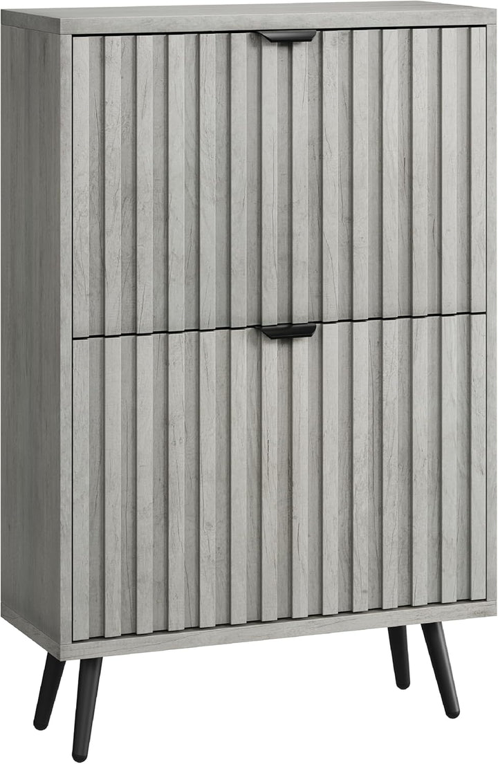 Smuxee Schuhschrank mit 2 Klappfächern, 60 cm Grauer Schuhschrank mit geriffeltem Design, freistehen