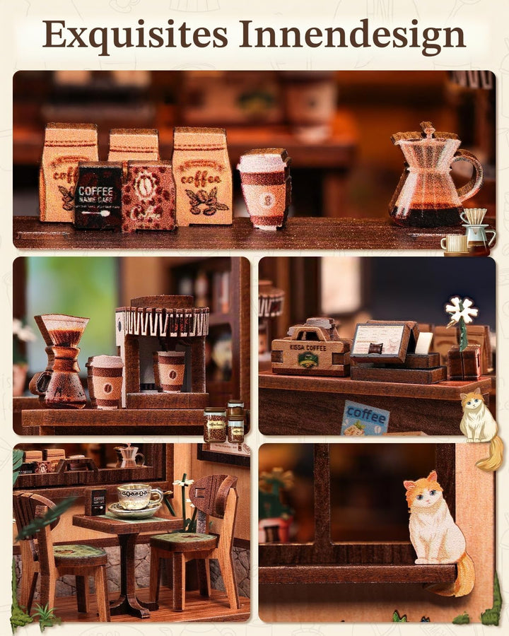 Book Nook Kit - Miniatur Puppenhaus mit LED: 3D Holz-Puzzle Buchstütze, Retro-Deko für Bücherregal,