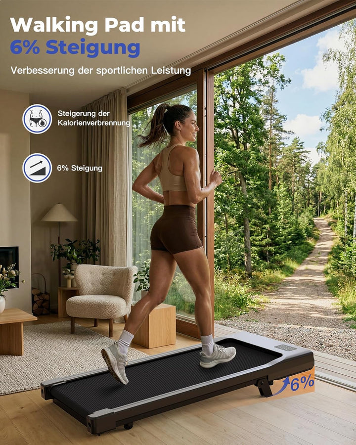 MJWW Walking Pad mit Steigung 6%, Laufband für Zuhause & Büro 136 KG mit Smart App 6 km/h & 12 km/h,