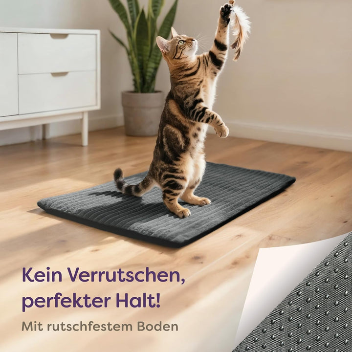 Selbstheizende Wärmedecke Katze 60x45 cm – Weich & Geräuschdämpfend – Waschbarer Bezug – mit Rutschf