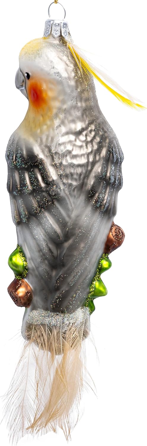 SIKORA Nymphensittich (grau) besondere Weihnachtskugel Glas Christbaumschmuck Deko Figur Weihnachten