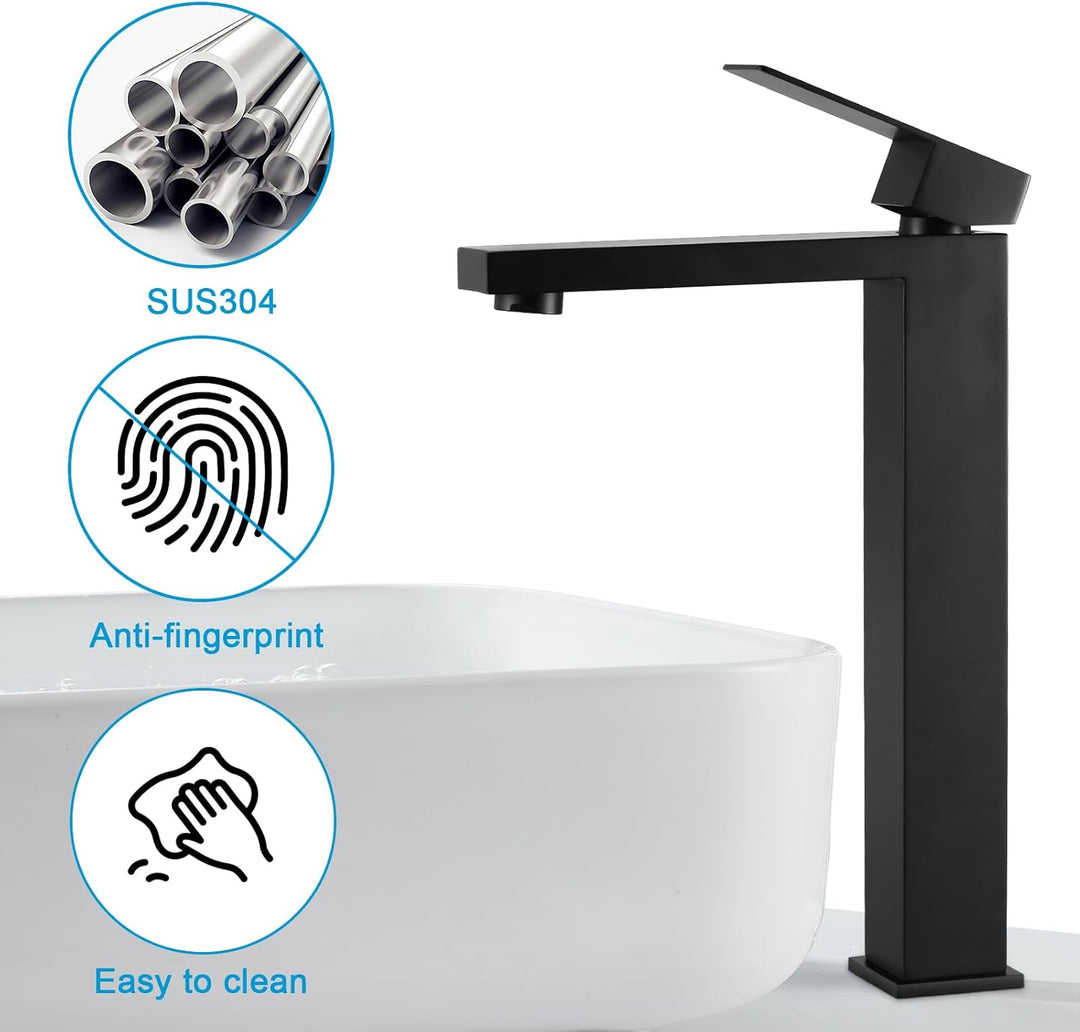 BONADE Waschtischarmatur Schwarz Hoch, Wasserhahn Bad Schwarz, 24cm hohem Auslauf waschbeckenarmatur