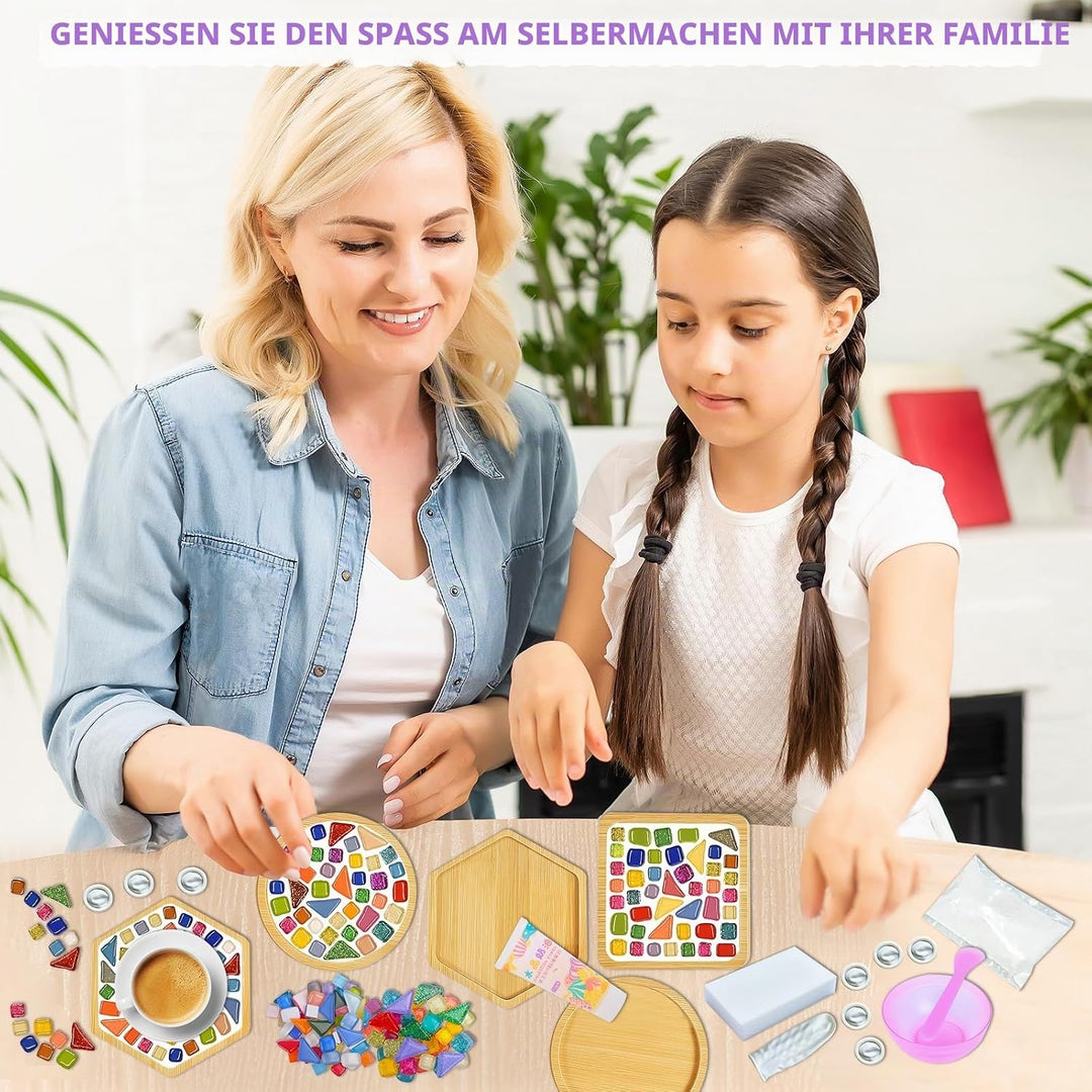 Mosaik Bastelset Kinder, 3 Stück Mosaik Untersetzer DIY Bastelset, Mosaiksteine Untersetzer Set, Ges