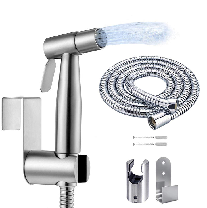 Frap Hand-Bidet-Sprüh-Set, gebürstetes Nickel, Duschkopf mit 150 cm Schlauch und Wandhalterung, 3er-