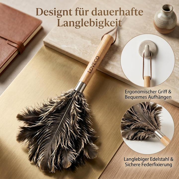 Loveco 2er Staubwedel Straussenfedern, Flauschig & Weich, Effektive Staubentfernung für Haushalt, Au
