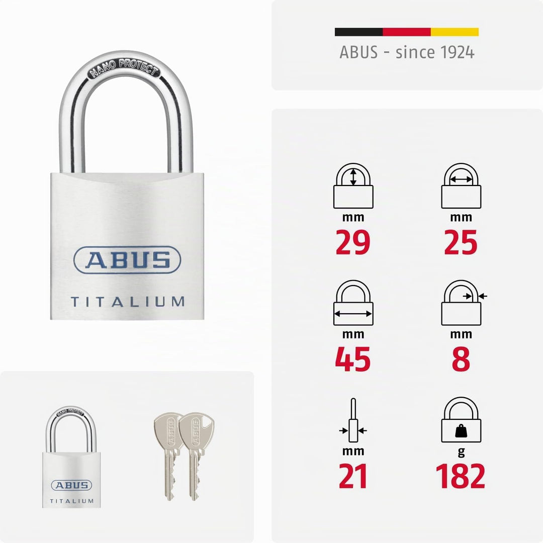 ABUS Titalium Vorhängeschloss 80TI/45 - Kellerschloss mit leichtem, massiven Schlosskörper aus Spezi