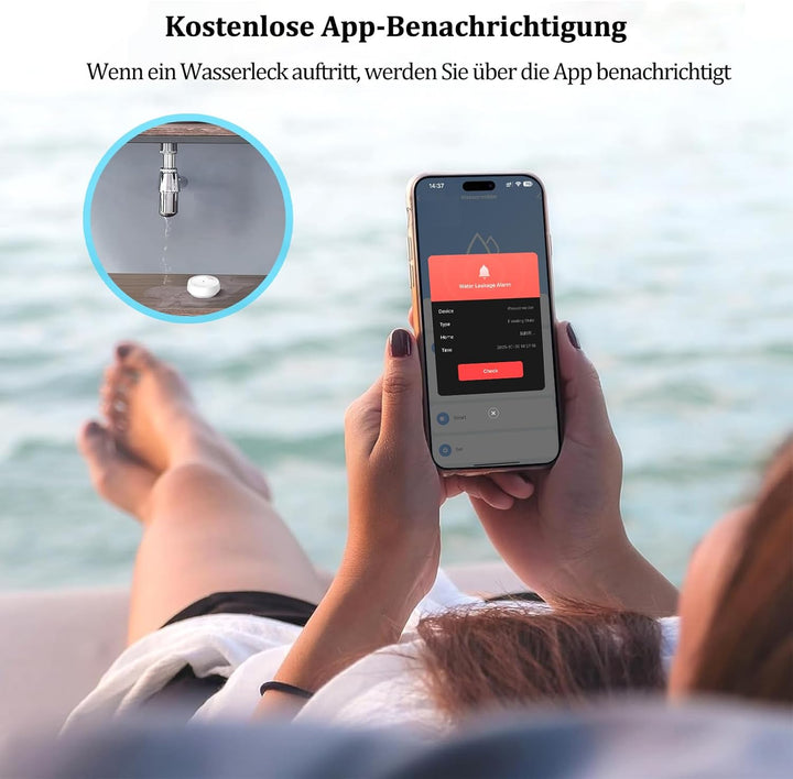 Wassermelder WLAN mit Batterie, IP66 Wassersensor, 80dB Wasseralarm Kompatibel mit Tuya/Smart Life A