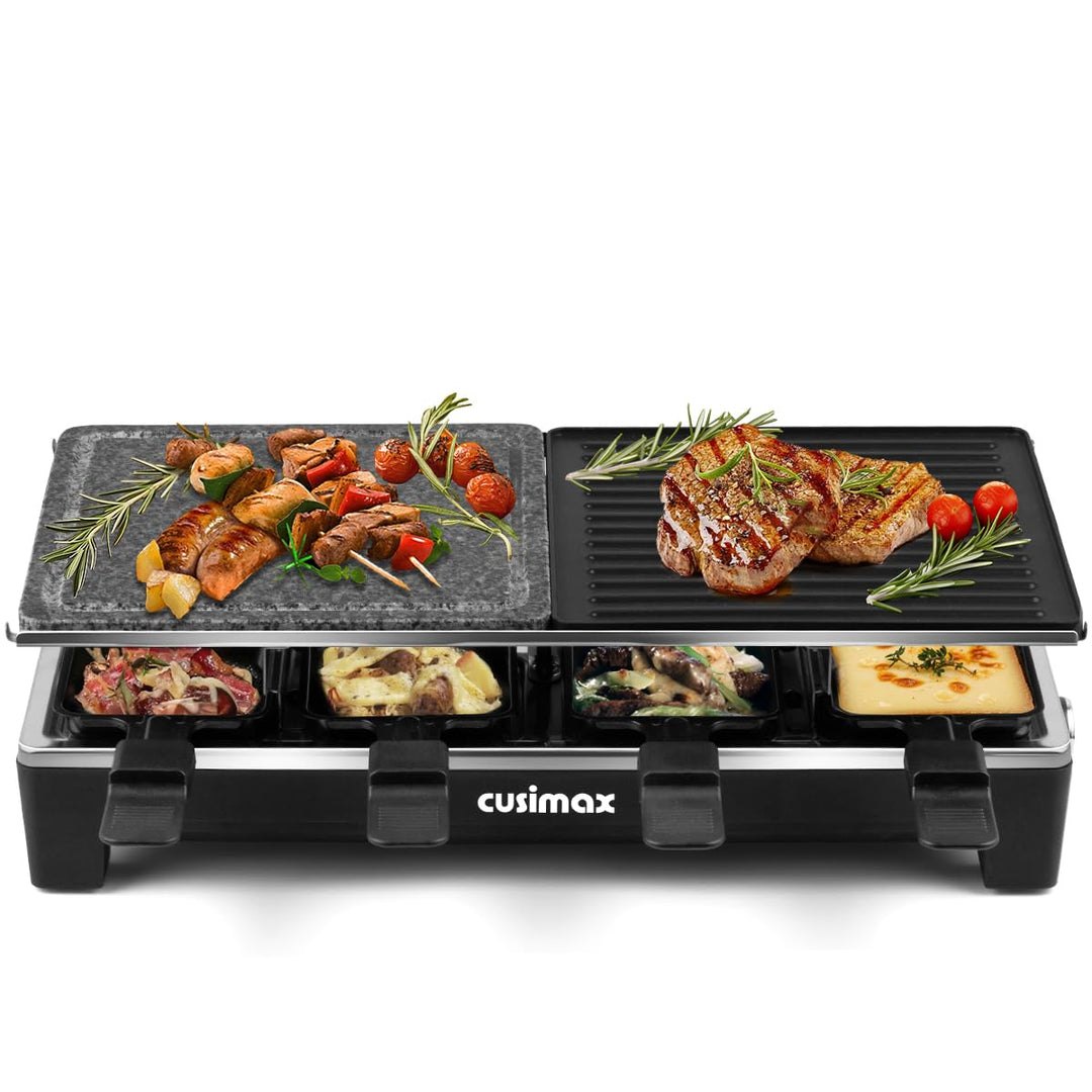 CUSIMAX Raclette Grill mit Reversible Grillpfanne & Natürlichem Grillstein, Raclette Partygrill für