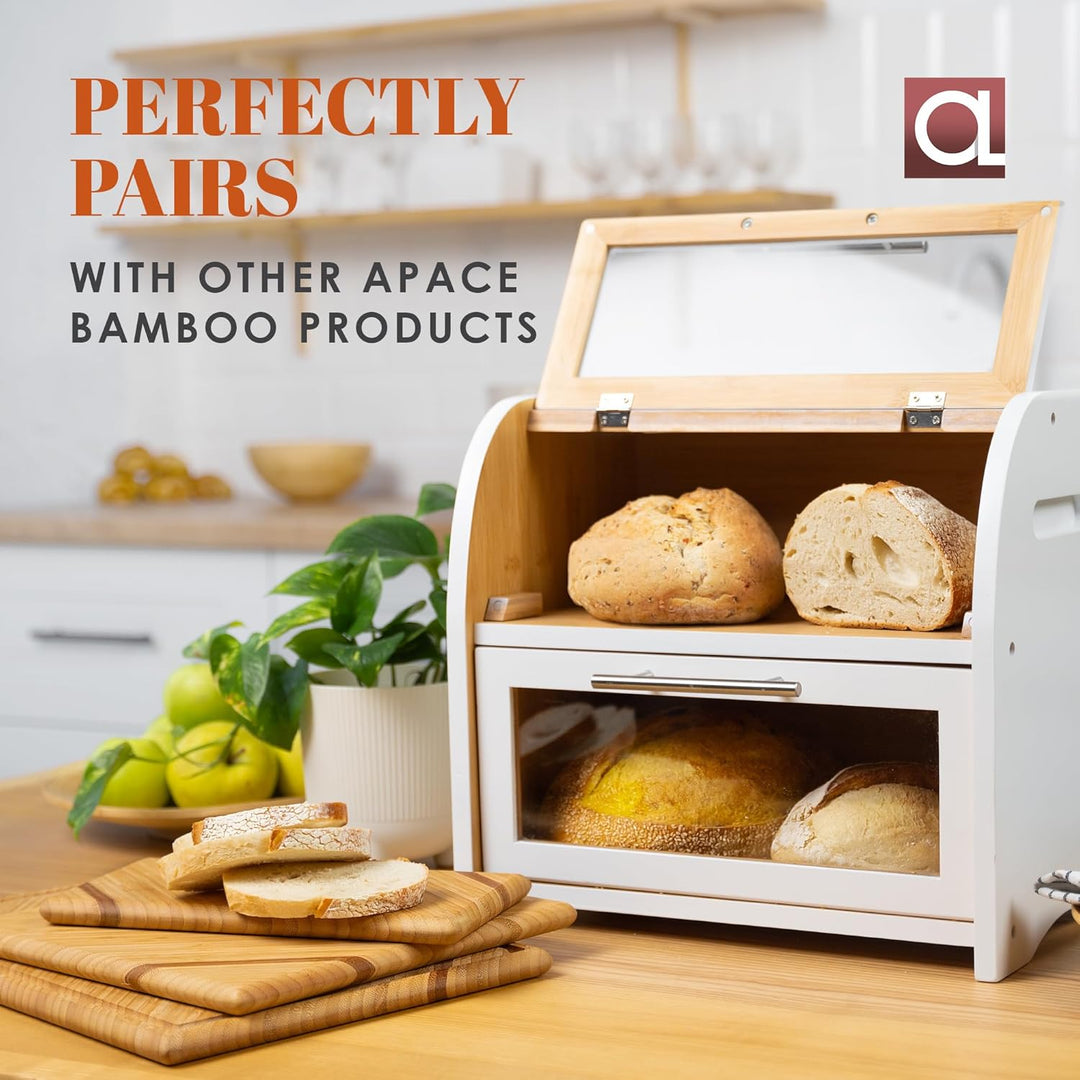 Apace Living Arise Bambus Brotkasten mit Belüftung, Grosser Brotaufbewahrungsbehälter, 2 Regale und