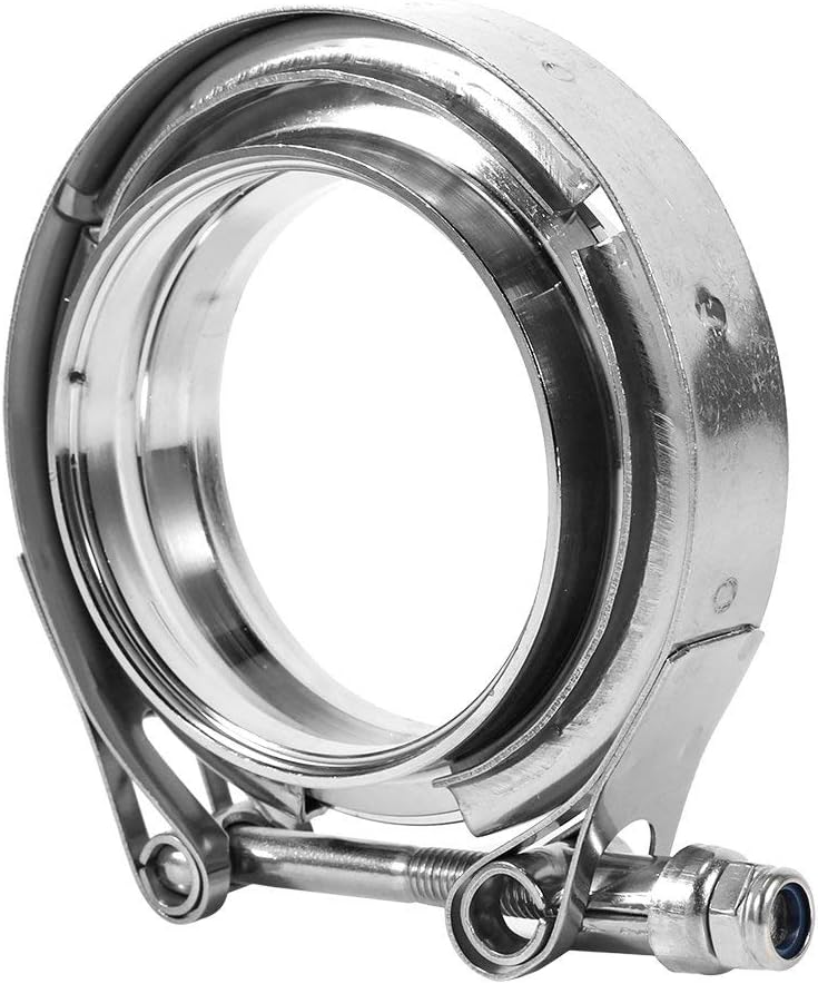 Qiilu V Band Flansch, 3 Zoll Edelstahl V Band Klemme mit 2 Flansch Kit Turbo Auspuff Down Pipe