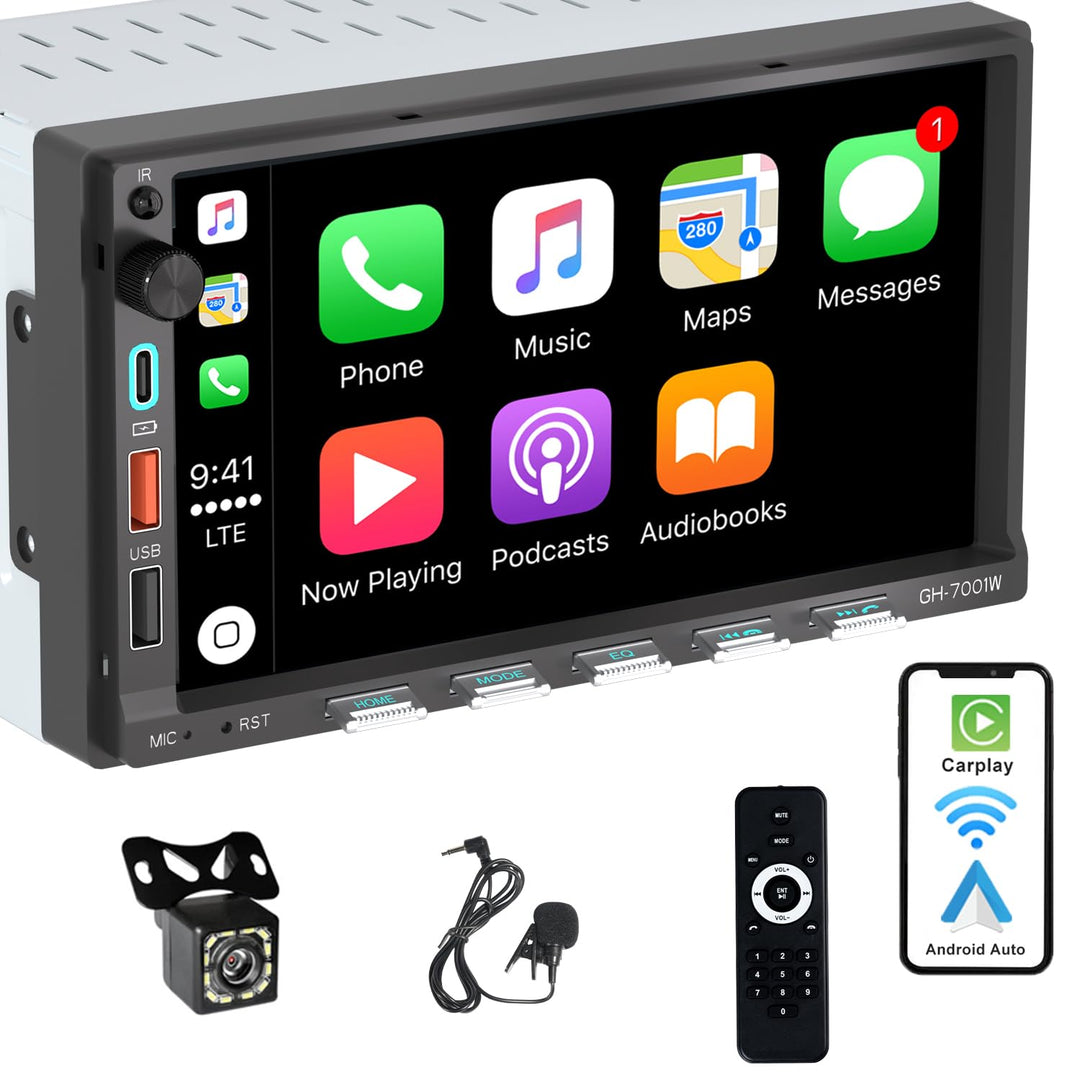 Autoradio Bluetooth 2Din mit Bildschirm(7"), Kompatibel mit [Wireless] Apple CarPlay/Android Auto Ty