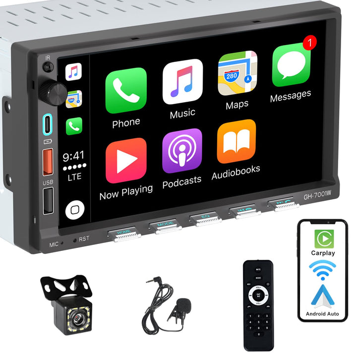 Autoradio Bluetooth 2Din mit Bildschirm(7"), Kompatibel mit [Wireless] Apple CarPlay/Android Auto Ty