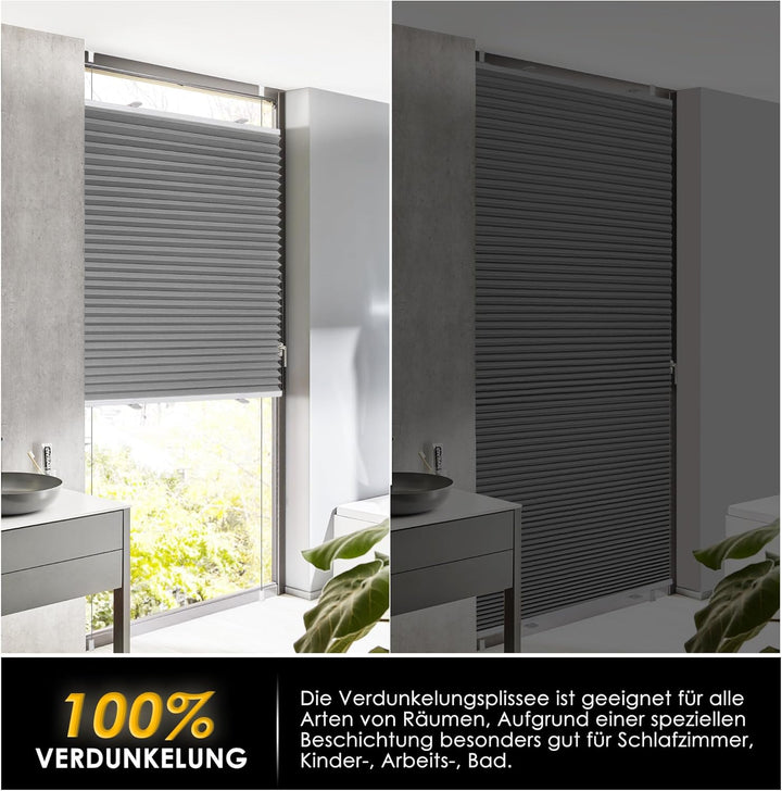 Allesin Wabenplissee ohne Bohren Verdunklung Thermo Doppelplissee Klemmfix Zweifarbig Grau-weiss 50x