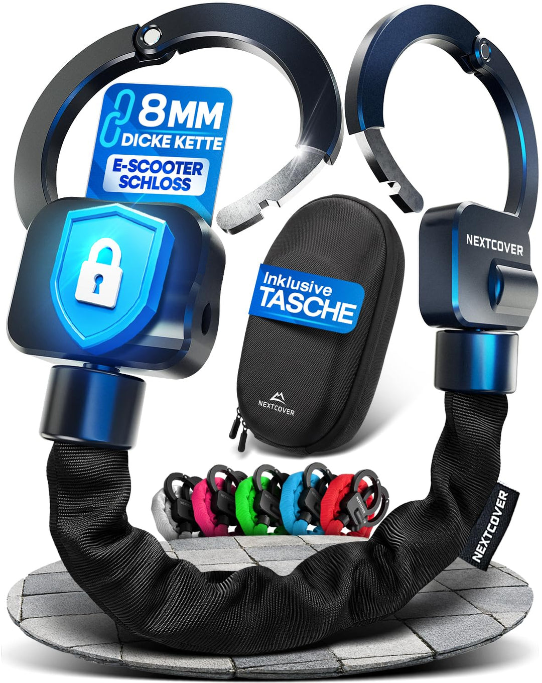NEXTCOVER® E-Scooter Schloss mit Tasche [Steel-Secure-Technologie] | Handschellenschloss inkl. Trans