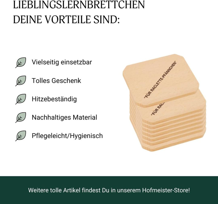 8X HOFMEISTER® Untersetzer für Raclette-Pfännchen aus Holz, 10 cm, schont Raclette-Pfannen &amp; Tische