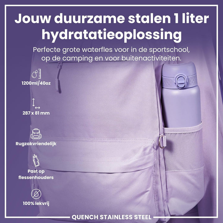 ION8 1 Liter Leicht Edelstahl Trinkflasche, Nicht Isoliert, Auslaufsicher, Einhandöffnung, Sichere V