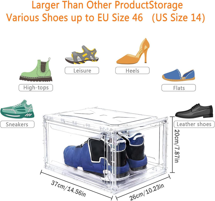 Clear Sturdy Shoe Storage Box Stackable Shoe Organizer X-Large Shoes Bin Space Saving Shoe Container