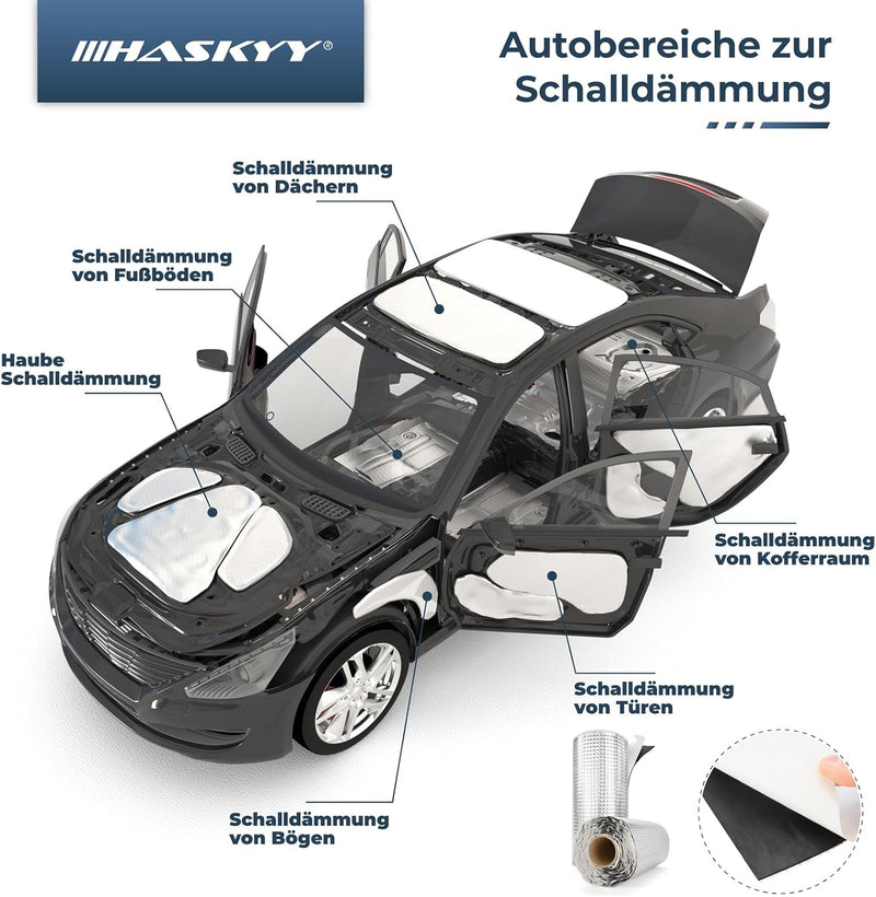 HASKYY 2mm 2qm Alubutyl Anti Dröhn Dämmmatte selbstklebend Auto Dämmung - KFZ Lärmschutz, Schalldämm