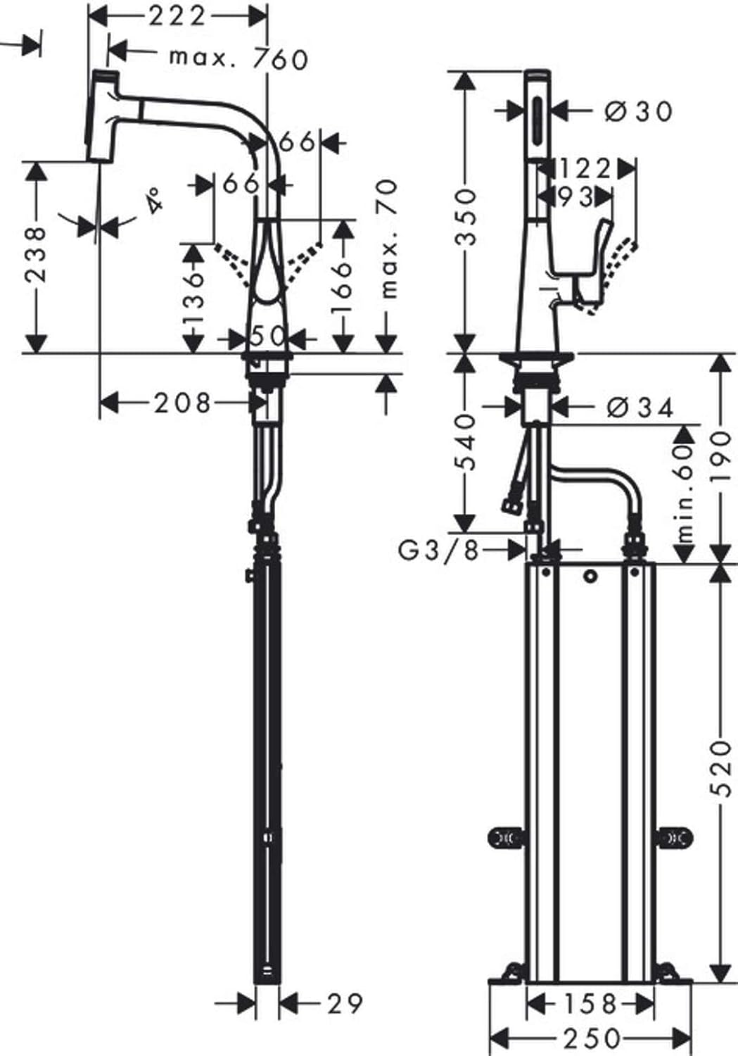 hansgrohe Wasserhahn Metris Select M71 (Wasserhahn Küche mit Schlauchbox, 150° schwenkbar, ausziehba