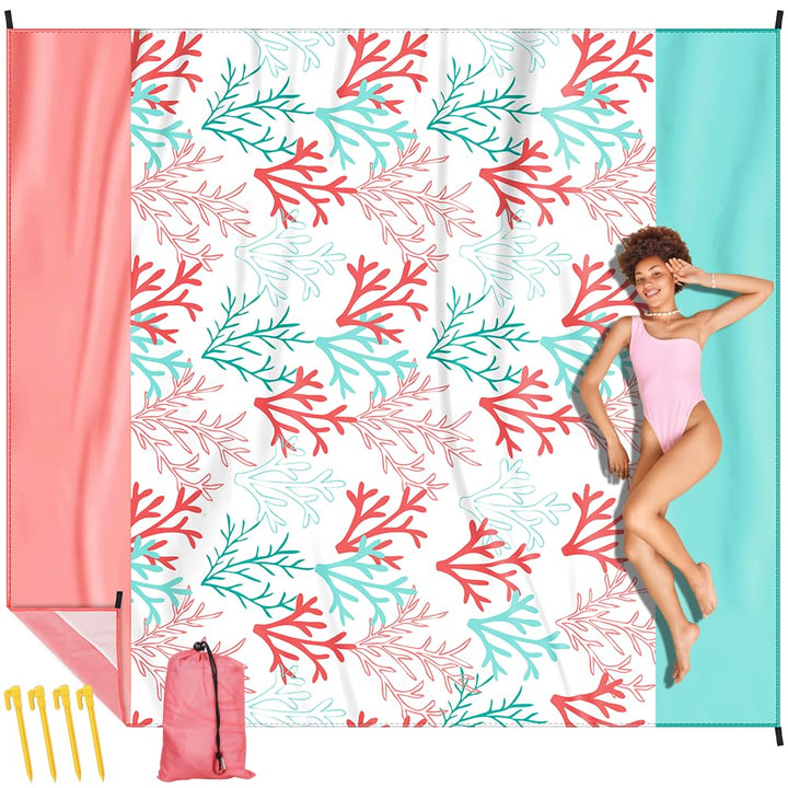 Stranddecke Picknickdecke sandfrei super gross 310x280cm, wasserdicht bequemes 210D-Nylon, Faltbar S