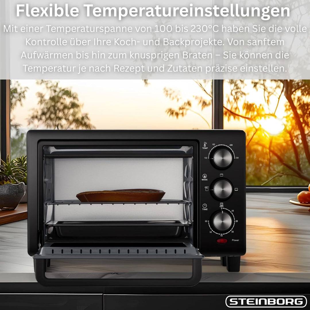 Mini Backofen 15 Liter | Pizzaofen | Minibackofen | 60 min Timer | 100°-230°C | 1200 Watt | Backofen