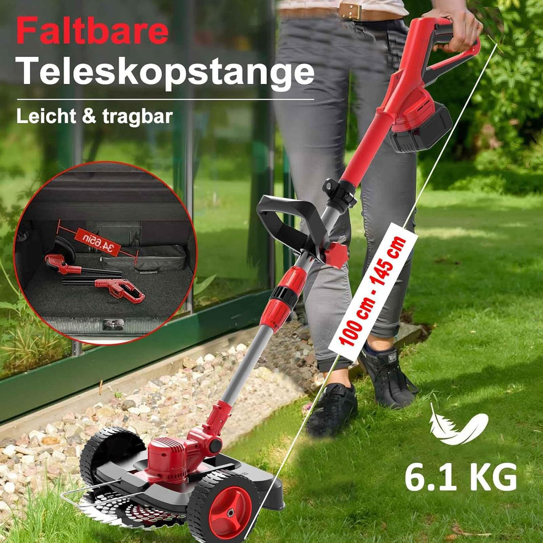 Rasentrimmer mit Akku und Unkrautbürste, 9" Bürstenlose Freischneider,mit 2 Akku 4.0Ah, 21v unkrautb