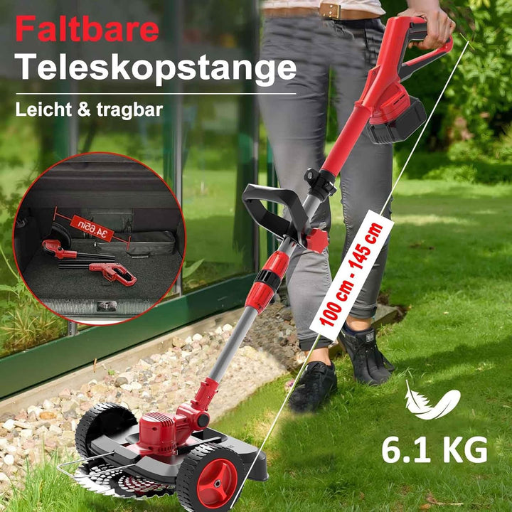 Rasentrimmer mit Akku und Unkrautbürste, 9" Bürstenlose Freischneider,mit 2 Akku 4.0Ah, 21v unkrautb