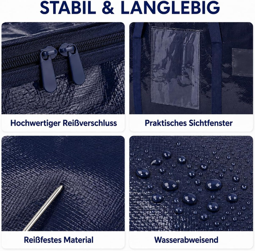 Umzugstasche 4er Set 94L Aufbewahrungstasche Wasserdicht umzugskartons mit Reissverschluss aufbewahr