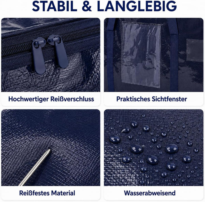 Umzugstasche 4er Set 94L Aufbewahrungstasche Wasserdicht umzugskartons mit Reissverschluss aufbewahr