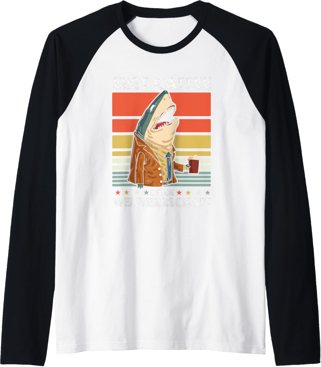Retro Haifisch Kaffee Meerestier - Haiflosse Vintage Hai Raglan