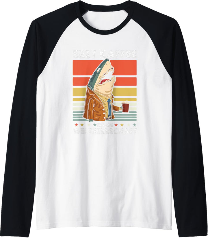 Retro Haifisch Kaffee Meerestier - Haiflosse Vintage Hai Raglan