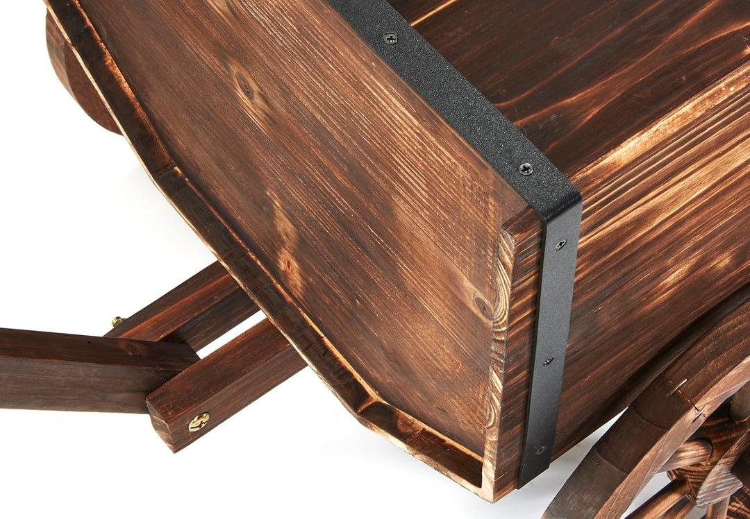 Kobolo Holzwagen Jakob | 69x40x70 cm | braun | rustikaler Pflanzwagen aus Tannenholz mit Griff & Räd
