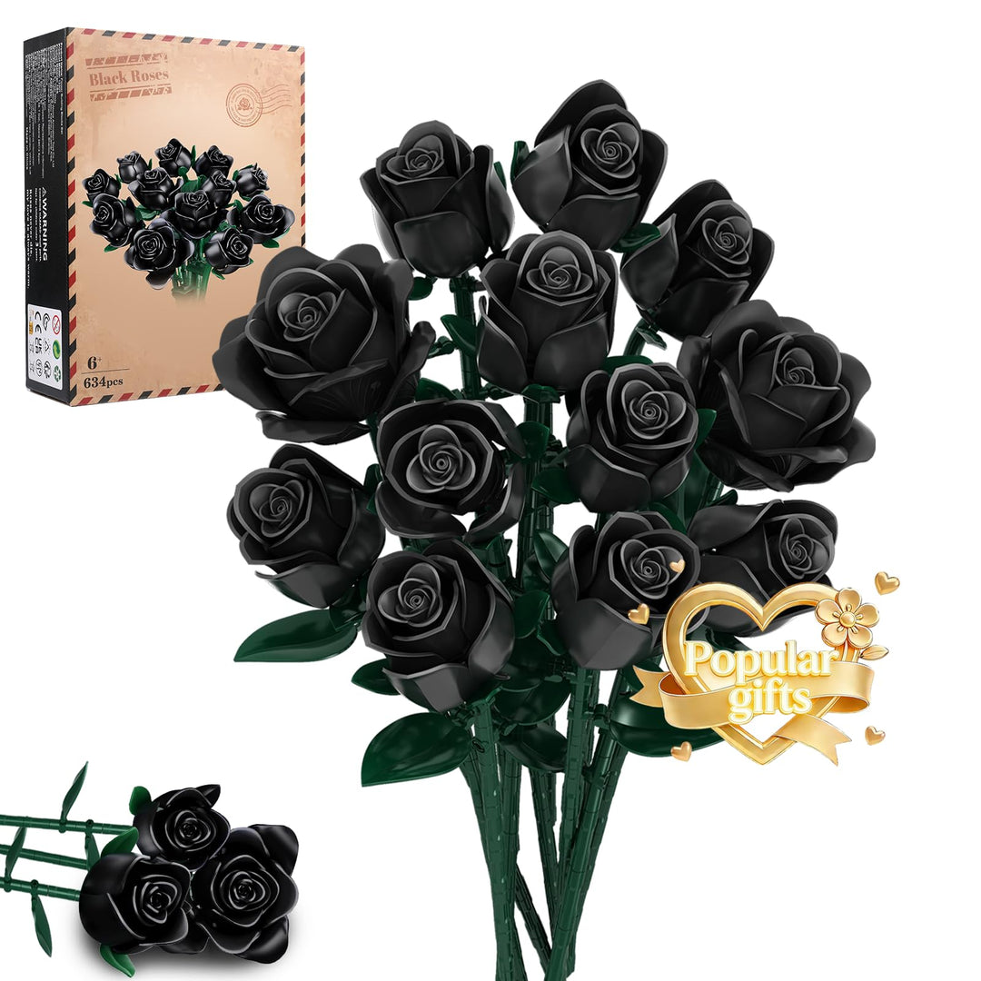Blumenstrauss Bausatz, 12 künstliche Schwarz Rosen botanische Sammlung Baustein Lernspielzeug Gesche