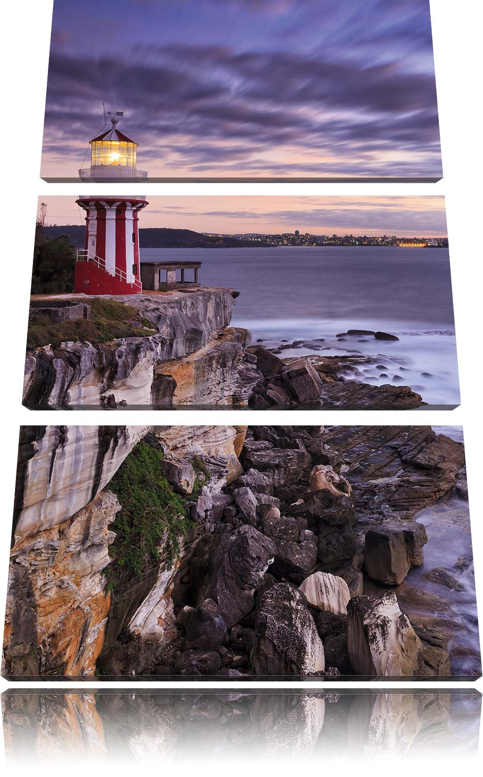 Pixxprint Leuchtturm als Leinwandbild/Grösse: 3 Teilig (120x80) cm/Wandbild/Kunstdruck/fertig bespan