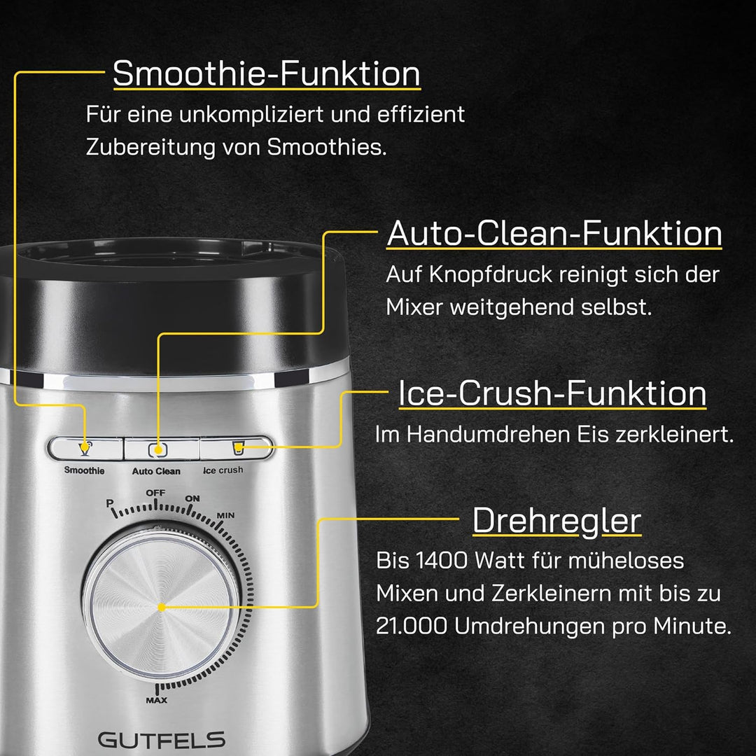 Standmixer BLEND 5010 | Standmixer Glas 1,75 L | 1400 W | stufenlose Regulierung | Mixer Küche mit S