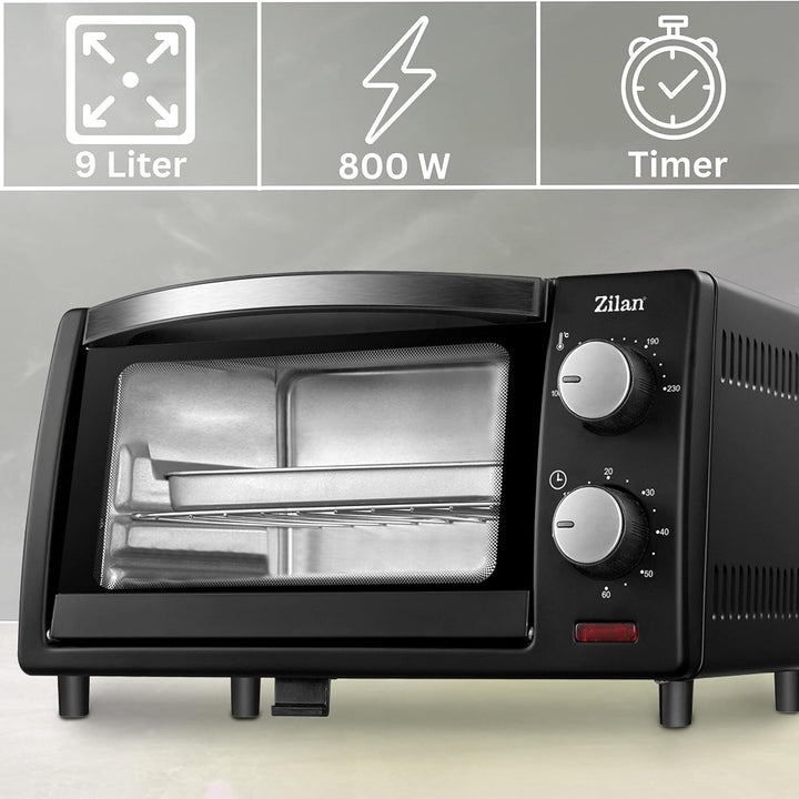 Mini Backofen 9 Liter | 60 min Timer | 800 Watt | 100°-230°C | Minibackofen | Backofen | Mini Oven |