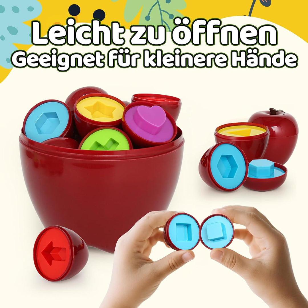 Montessori Spielzeug ab 1 Jahr – Apfel Sortier- & Lernspiel zur Farbe & Form Erkennung, fördert Fein