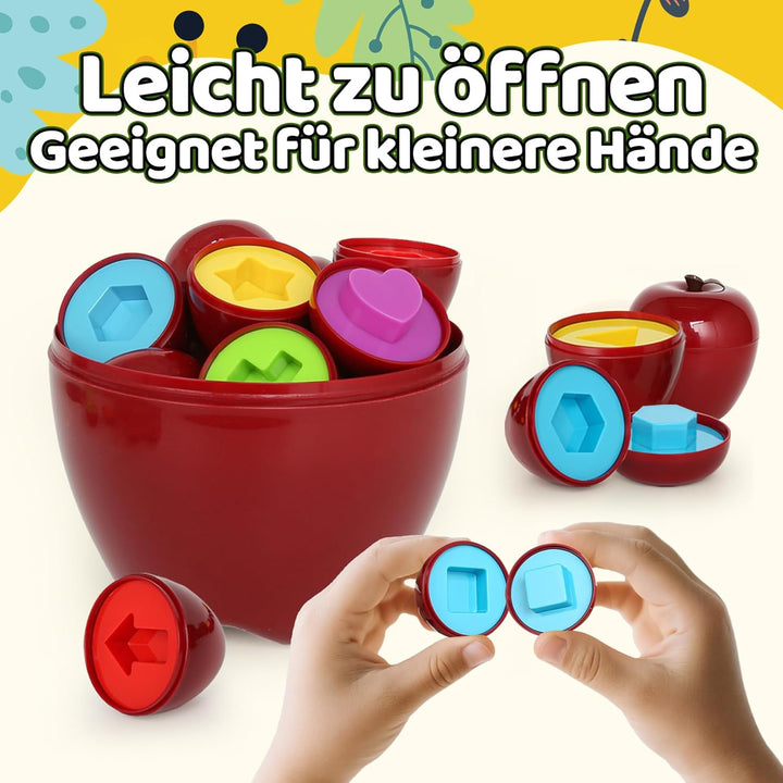 Montessori Spielzeug ab 1 Jahr – Apfel Sortier- & Lernspiel zur Farbe & Form Erkennung, fördert Fein