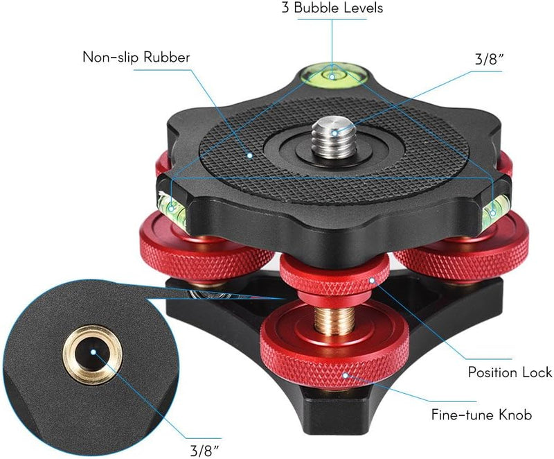 Nivellierbasis,Andoer LP-64 Stativ Nivellierbasis Tri-Rad Precision Leveler mit Blase Level 3/8" Sch