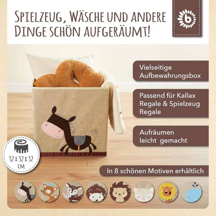 Bieco Aufbewahrungsbox Kinder - Süsse Esel Spielzeugkiste faltbar - 33x33x33 cm - ideal für Kallax R