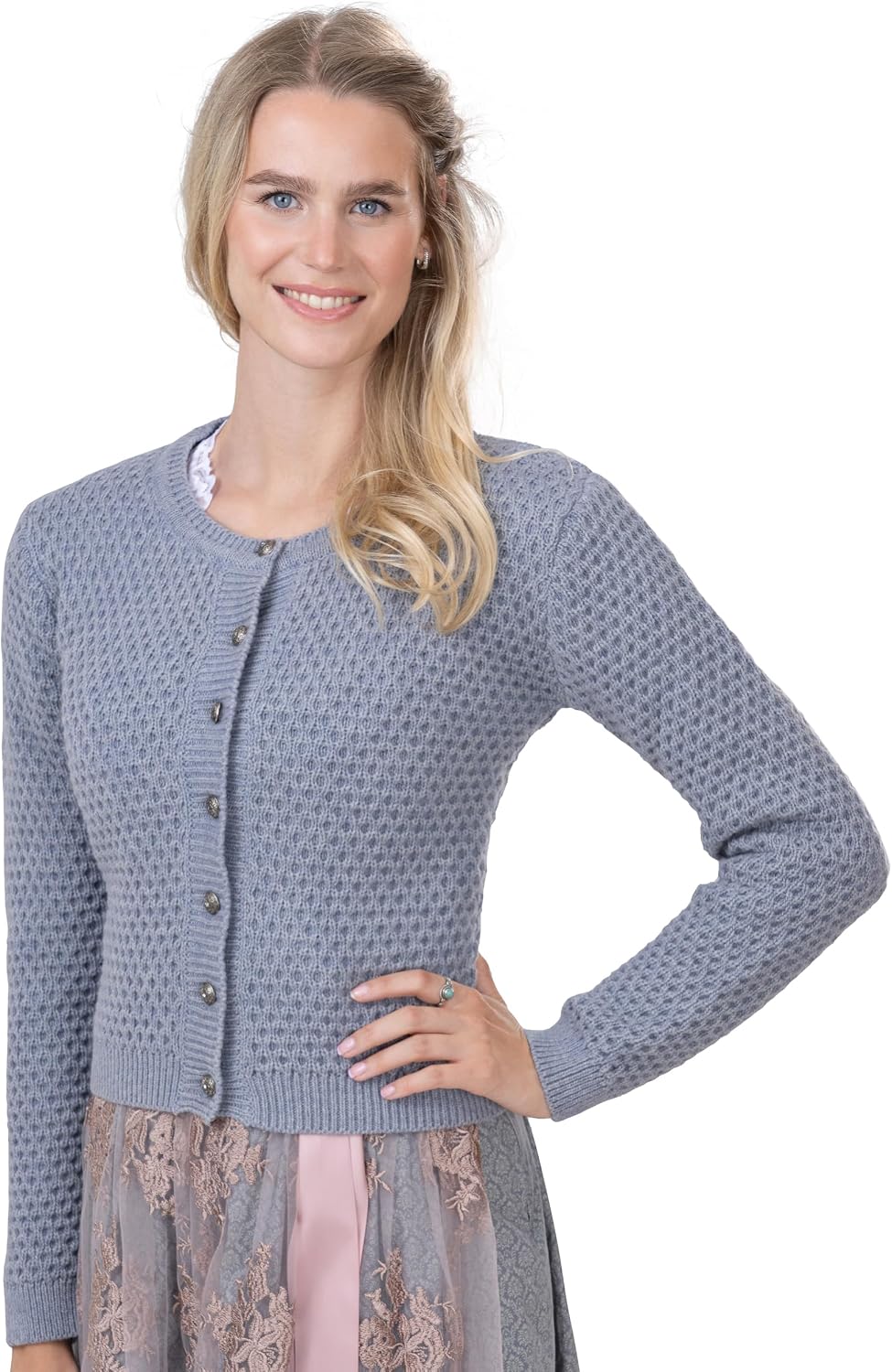 Damen Trachten Strickjacke Jette – Elegante &amp; taillierte Trachtenjacke/Dirndl-Jacke aus Wolle im Lan