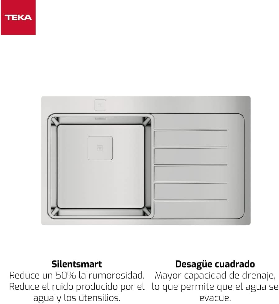Teka Zenit RS15 1C 1E R Spüle 50 cm, Einbauspüle rechts, SilentSmart, automatischer Ablauf, quadrati