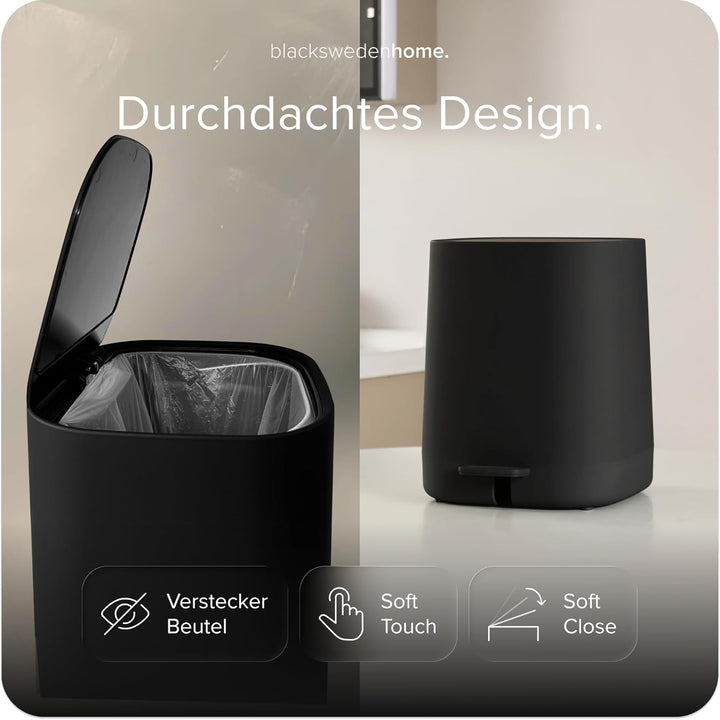 Mülleimer Bad - 5L Kosmetikeimer mit Softclose-Deckel und Inneneimer - Bad Mülleimer, Abfalleimer Ba