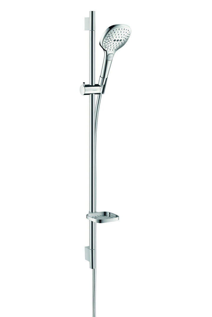 hansgrohe Raindance Select E 120 wassersparendes Duschset 0,90m, 3 Strahlarten, mit Seifenablage, Ch
