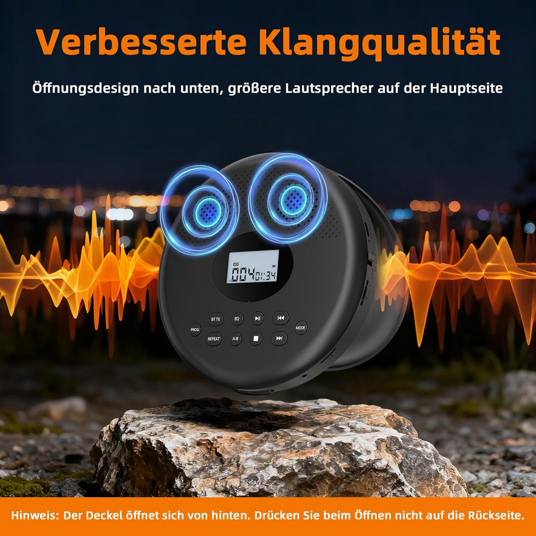 Arafuna Tragbarer CD-Player, CD Player Bluetooth Mit wiederaufladbarem Akku/Lautsprechern/Kopfhörern